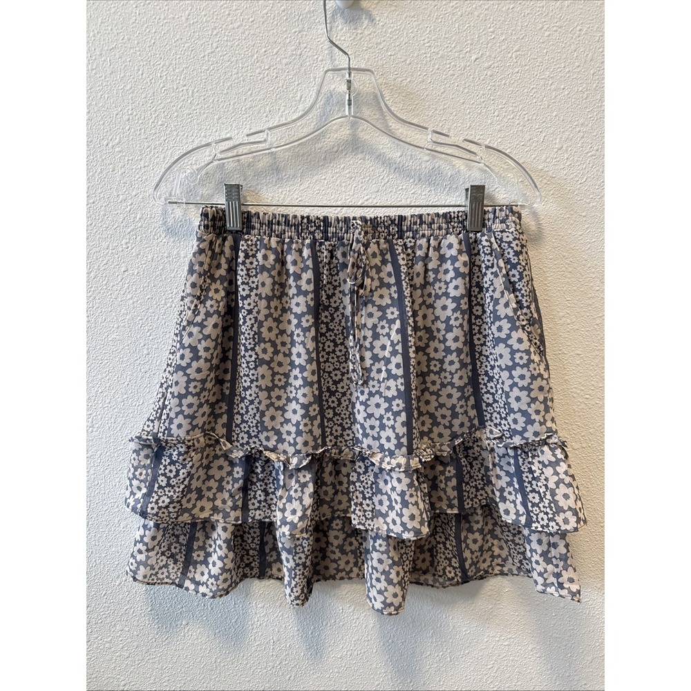 Sienna Sky Floral Ruffle Mini Skirt in Gray and White